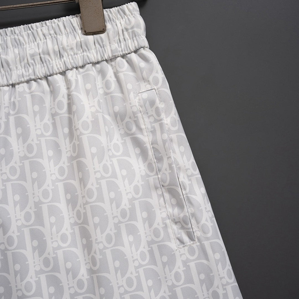 DIOR Inspired Men's Quick-Dry Beach Shorts with All-Over Logo Print