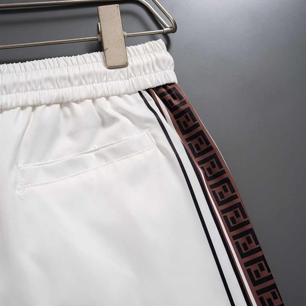 Fendi Inspired Men's Quick-Dry Beach Shorts with FF Logo Tape Side Stripes